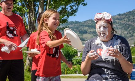 VIDEO: Osoyoos Elementary’s Julie Dias takes 20 pies in the face for a good cause