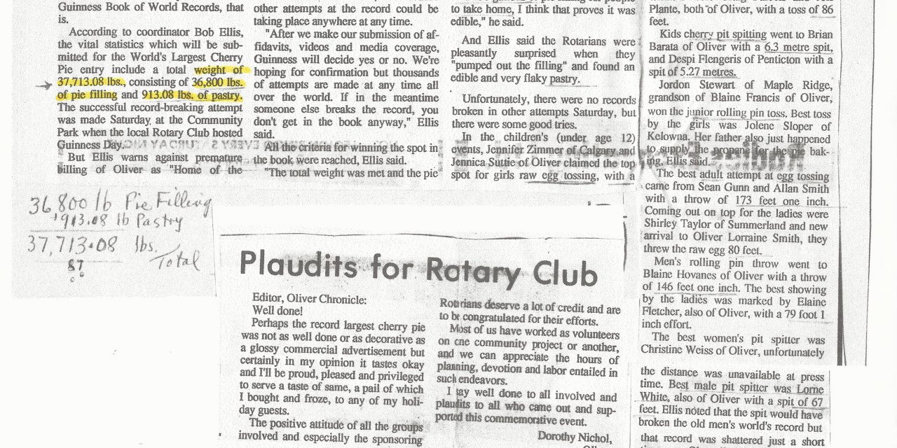 Rotary Club celebrates world’s largest cherry pie record from 1990