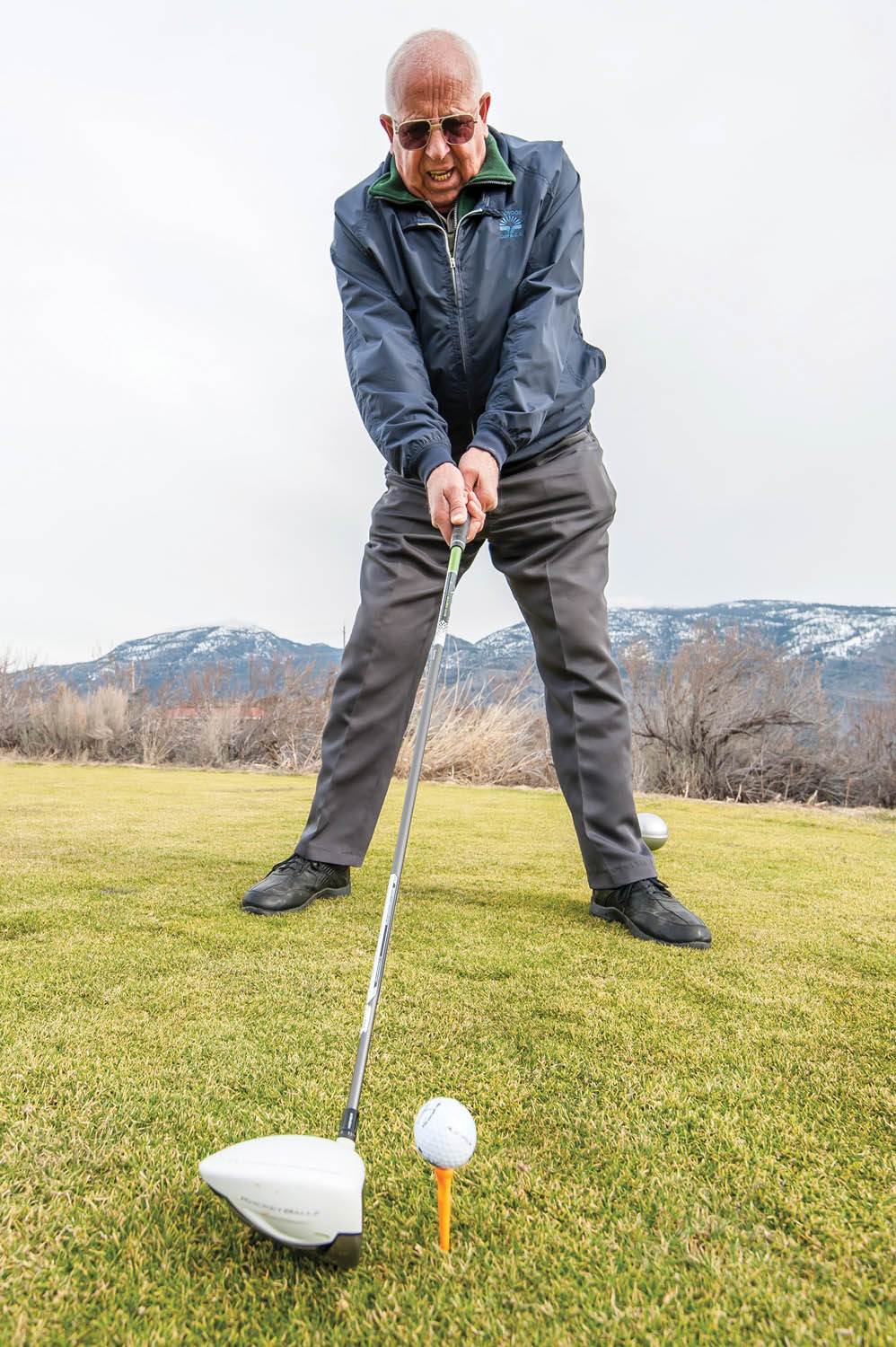 Mel James of Osoyoos prepares to tee off at the Osoyoos Golf and Country Club, which opened March 1. When photographed, the avid golfer was already on his second golf outing of the season. He was also on the course Friday afternoon right after it opened. (Richard McGuire file photo)