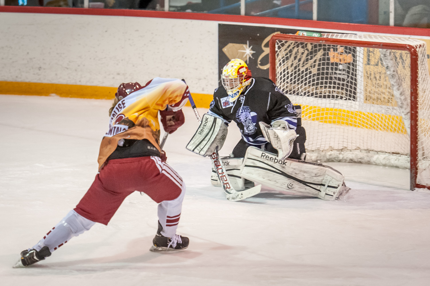 Troy Maclise is one of the Coyotes' top players and he was working hard Saturday night against North Okanagan. At least five times he broke loose to face down goalie Zach Dyment, but he never managed to score. He did, however, pick up three assists. (Richard McGuire photo)