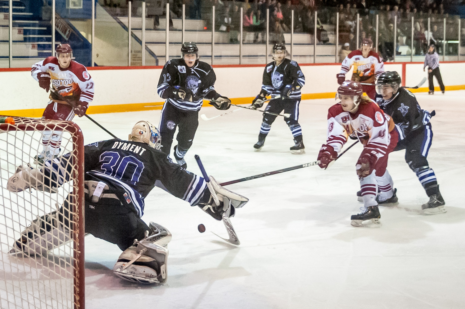 Troy Maclise is one of the Coyotes' top players and he was working hard Saturday night against North Okanagan. At least five times he broke loose to face down goalie Zach Dyment, but he never managed to score. He did, however, pick up three assists. (Richard McGuire photo)