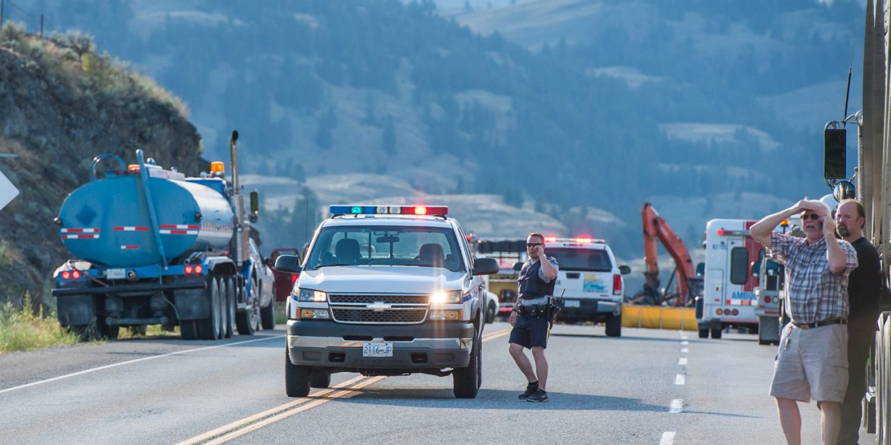 Collision of two semi-trailers closes Hwy. 3 west of Osoyoos, starts wildfire