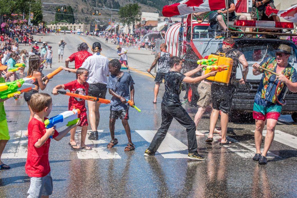 Hordes of children armed with all sizes of water gun were loaded and ready to take on the Osoyoos firefighters. The water fight is a popular highlight of Cherry Fiesta and gets under way just before the parade. (Richard McGuire photo)