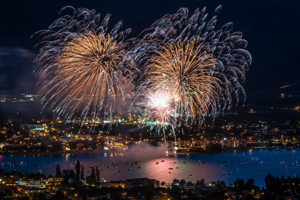 A spectacular fireworks display over Osoyoos Lake capped off a successful 67th Cherry Fiesta on Canada Day, July 1. These photos were taken with time exposures of four to eight seconds. (Richard McGuire photo)