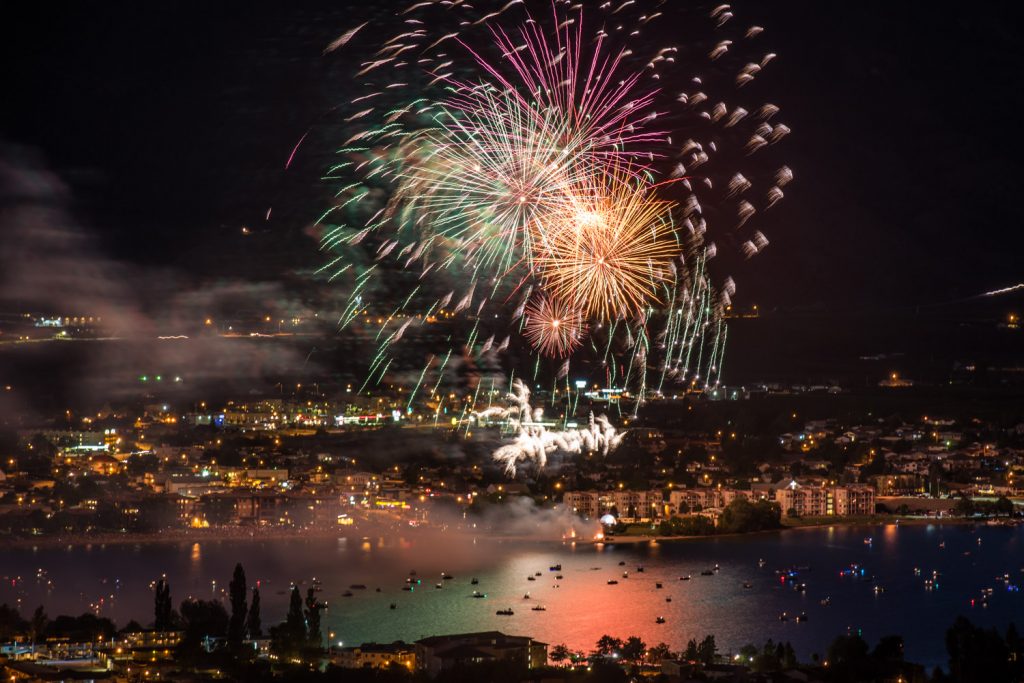 A spectacular fireworks display over Osoyoos Lake capped off a successful 67th Cherry Fiesta on Canada Day, July 1. These photos were taken with time exposures of four to eight seconds. (Richard McGuire photo)