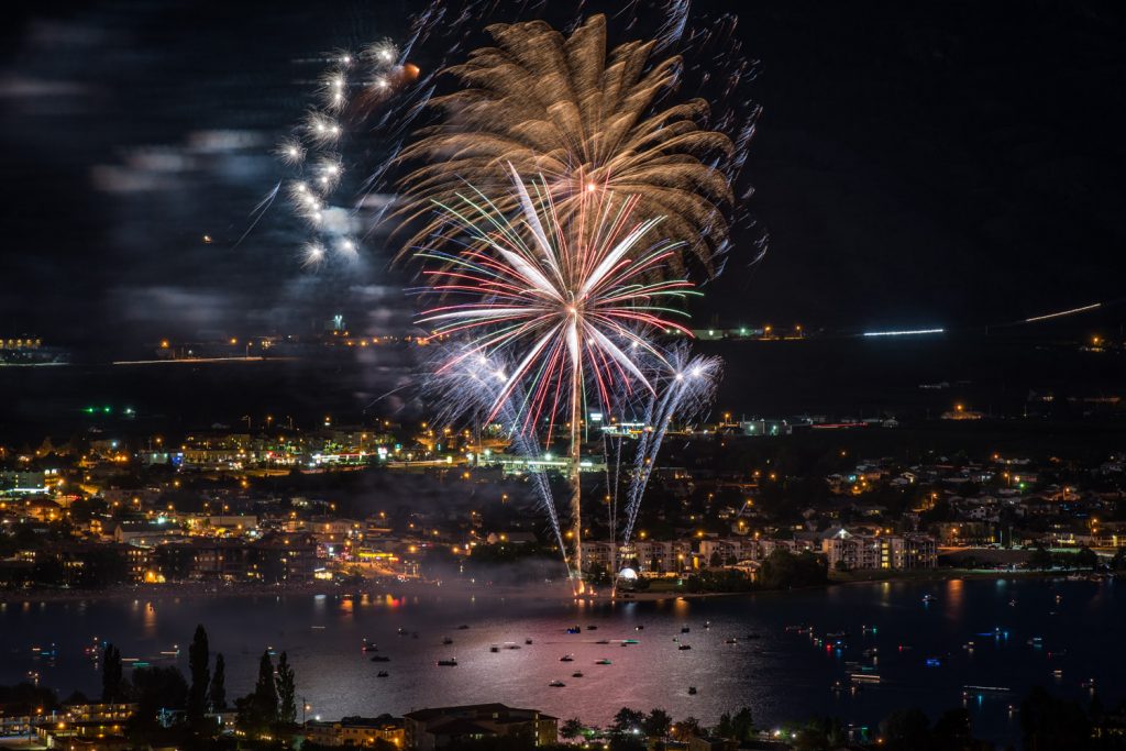 A spectacular fireworks display over Osoyoos Lake capped off a successful 67th Cherry Fiesta on Canada Day, July 1. These photos were taken with time exposures of four to eight seconds. (Richard McGuire photo)