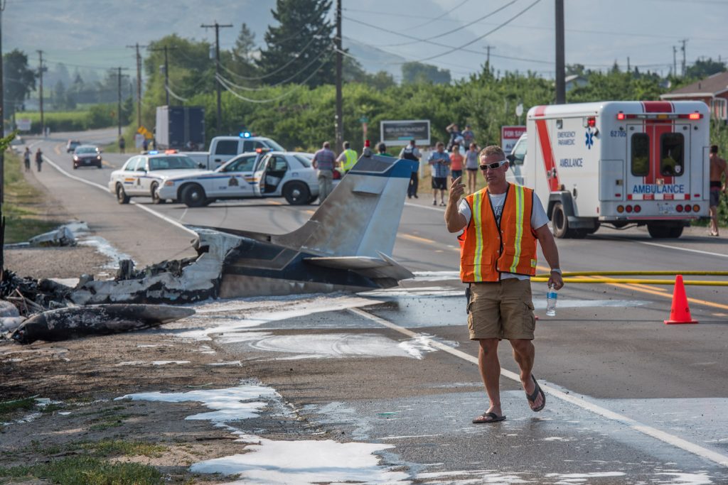 Highway 97 is closed in both directions after a small plane crashed just north of Osoyoos. (Richard McGuire photo)