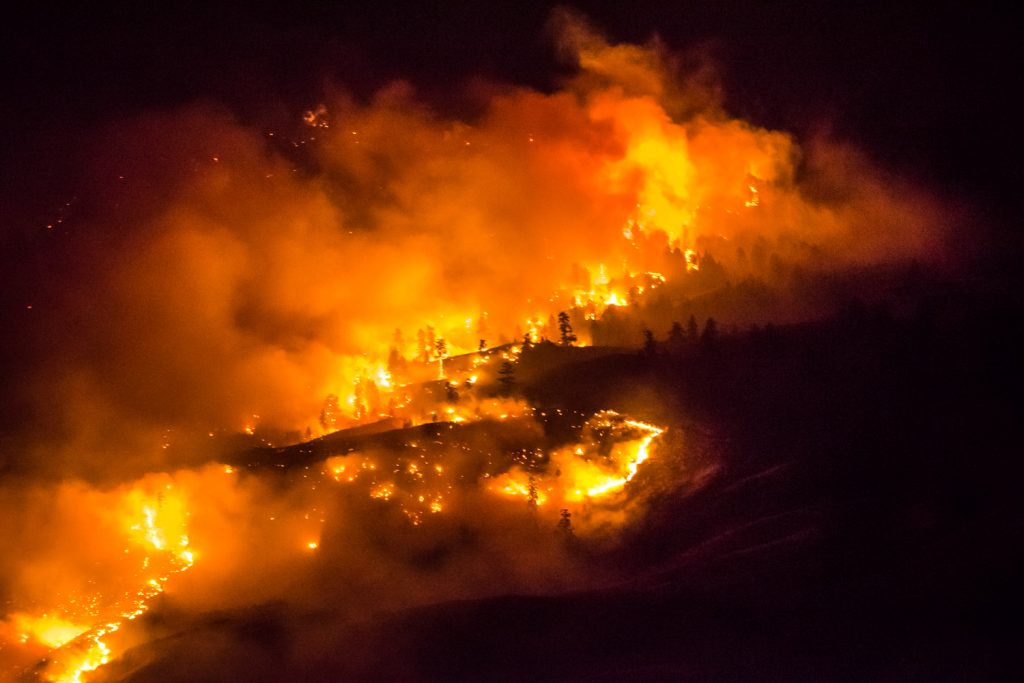 The Testalinden Creek becomes a river of fire down the side of Mount Kobau in the night skies. This photo was taken at 10:06 p.m. Friday. (Richard McGuire photo)