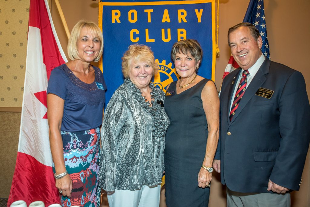 Greg Luring (right), the district governor for the Rotary Club’s District 5060, was guest speaker recently at the Rotary Club of Osoyoos. He spoke about leadership and the community role of Rotary. From left are Marieze Tarr, president of the Osoyoos club; Cheryle King, Area 5 governor and Osoyoos club member; and Jan Luring, the governor’s wife. The governor said the largest reasons people join Rotary are for friendship and networking. The Lurings own a group of 13 McDonald’s Restaurant franchises and they live in Yakima, Wash. Luring said he learned about leadership both from serving in the U.S. Navy and from running his restaurants. District 5060 covers Rotary clubs on both sides of the international border. (Richard McGuire photo)