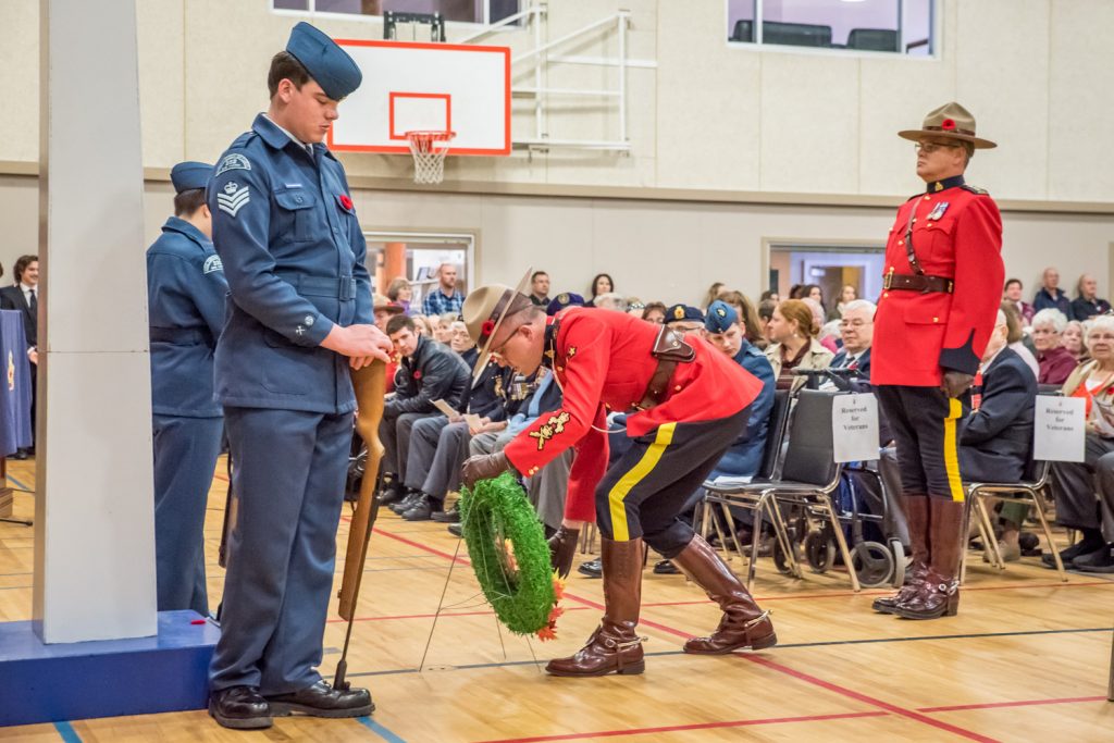 The RCMP lay a wreath on behalf of the Queen during Wednesday's Remembrance Day service at the Sonora Community Centre. (Richard McGuire photo)