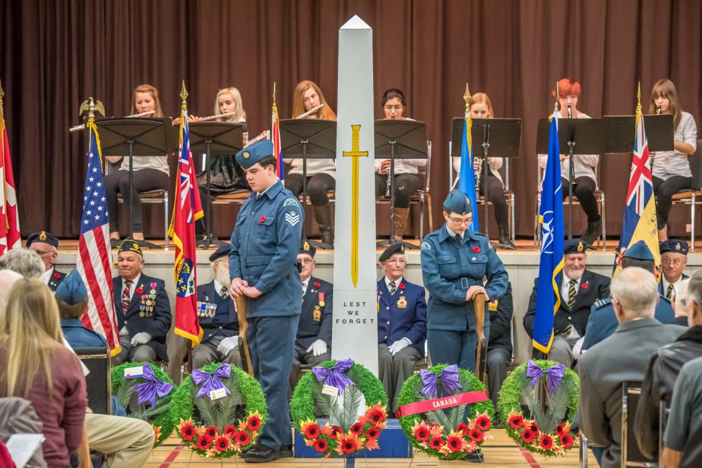 After the laying of wreaths, Wednesday's Remembrance Day service at the Sonora Community Centre winds down. (Richard McGuire photo)