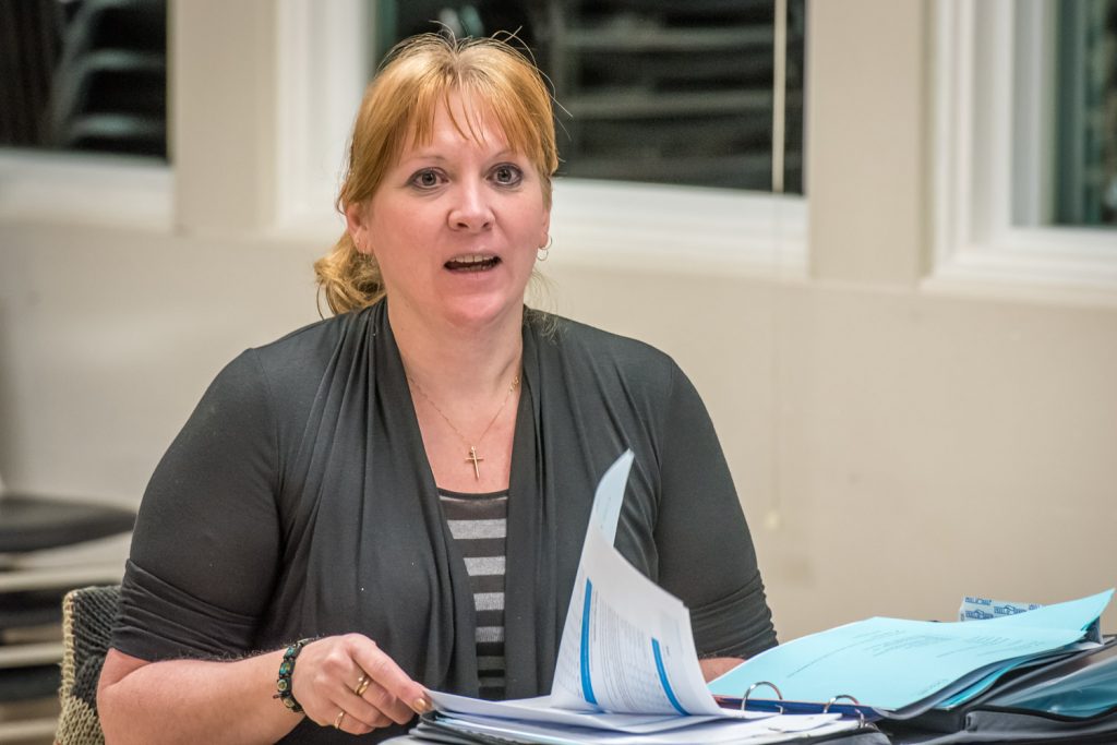 Armed with information she's gathered, Brenda Dorosz, chair of Save Our Schools (SOS), spoke to members of her group at a meeting last Thursday. (Richard McGuire photo)