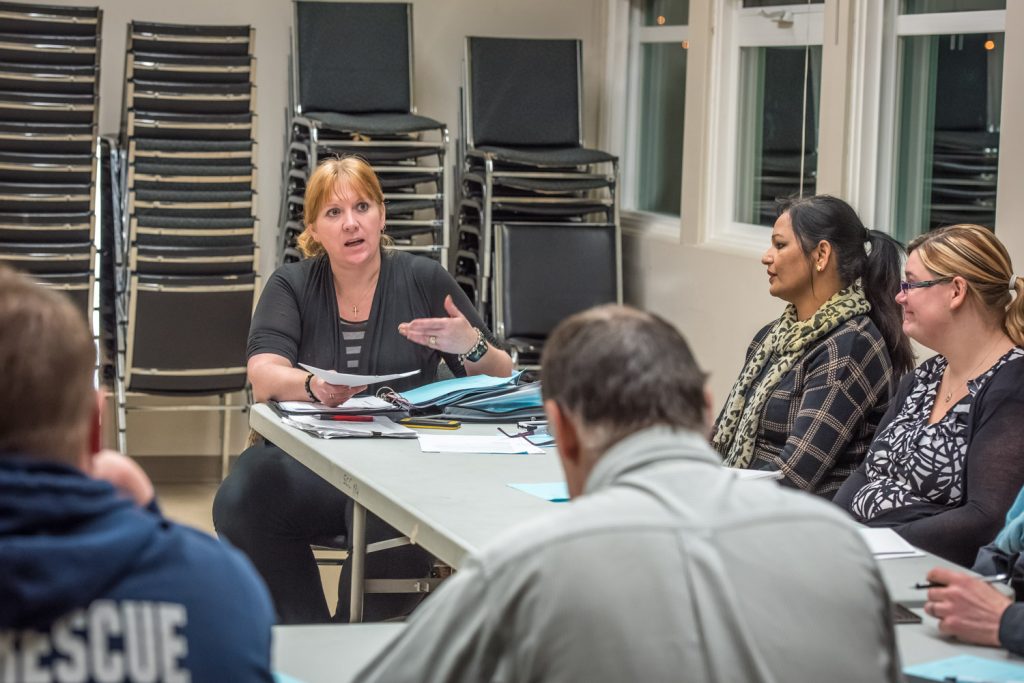 Armed with information she's gathered, Brenda Dorosz, chair of Save Our Schools (SOS), spoke to members of her group at a meeting last Thursday. (Richard McGuire photo)