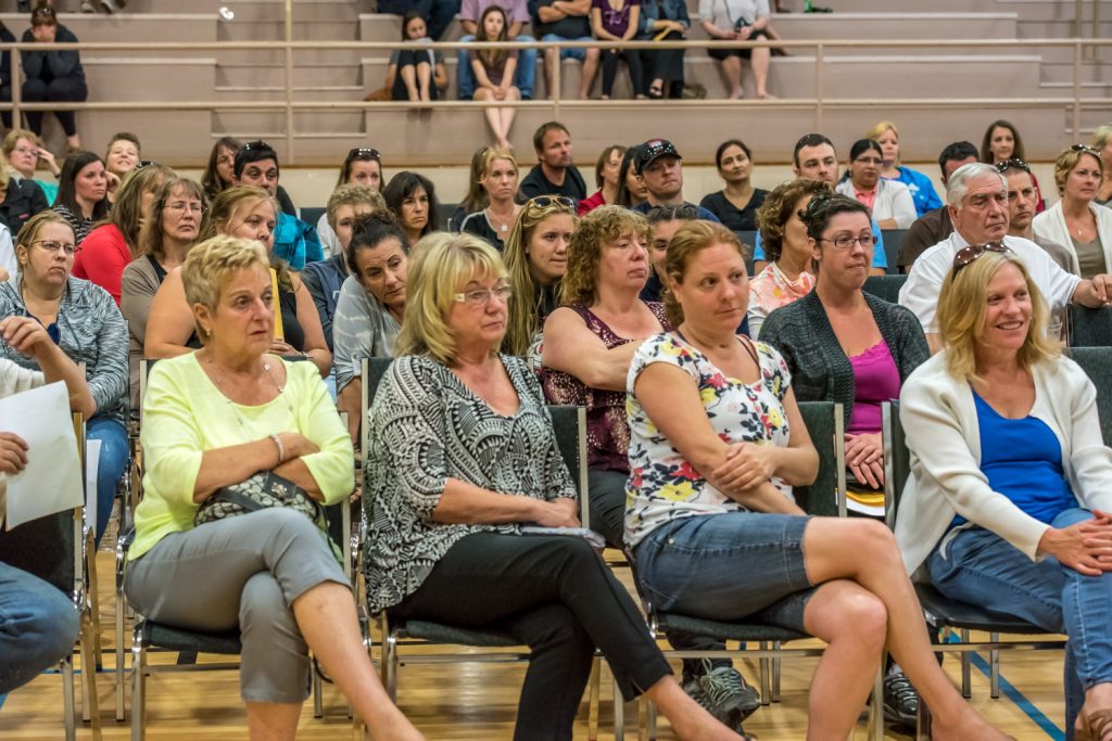 Close to 200 people turned out Tuesday night at the Sonora Community Centre to hear an update on the progress being made towards establishing an independent high school in Osoyoos. (Richard McGuire photo)