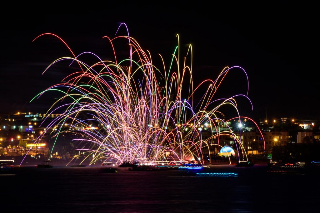 The fireworks display at the end of Canada Day was a grand finale to all the Cherry Fiesta events. Once again Frank Zandvliet and other volunteers put on an amazing show. These images were taken from Cottonwood Park using long exposures to capture the light trails. (Richard McGuire photo)