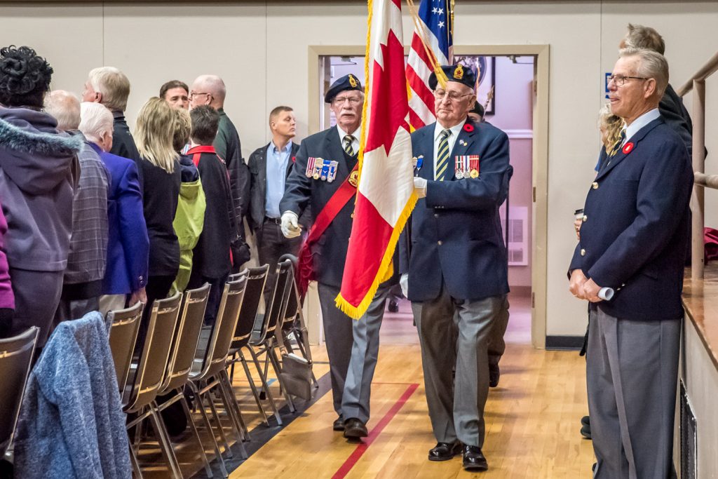 The colour party arrives to begin the Remembrance Day service at the Sonora Community Centre. Richard McGuire photo)
