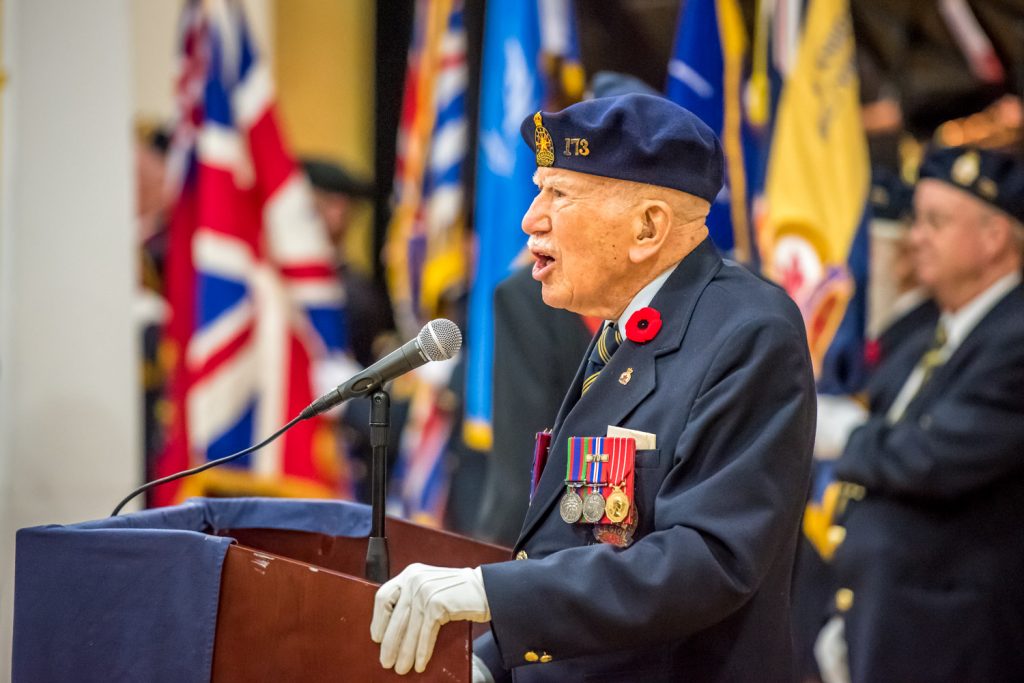 Dr. Robert Ritchie again this year led the Remembrance Day service at the Sonora Community Centre. (Richard McGuire photo)