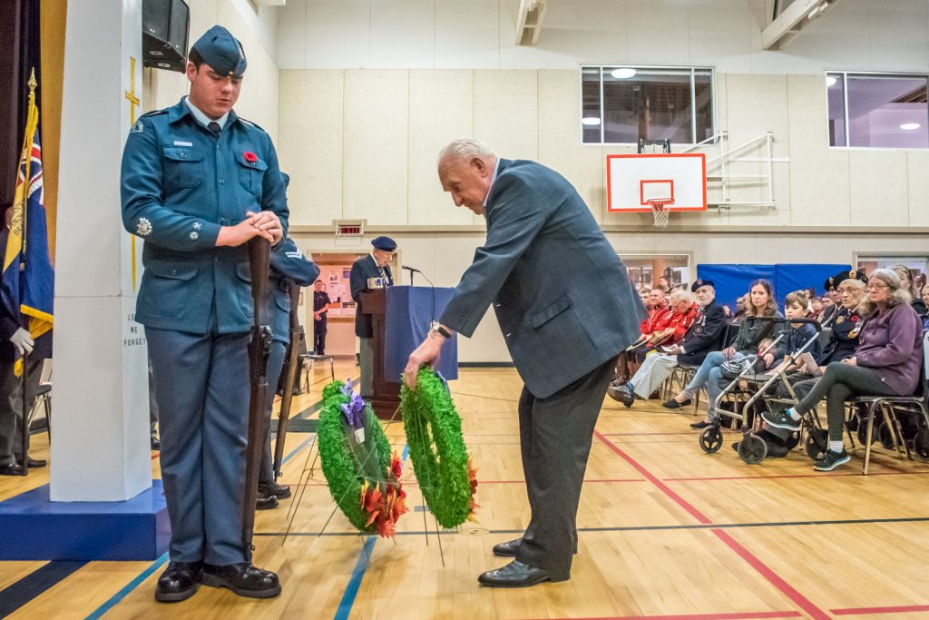 Tony Brummet lays a wreath on behalf of the Province of British Columbia. (Richard McGuire photo)