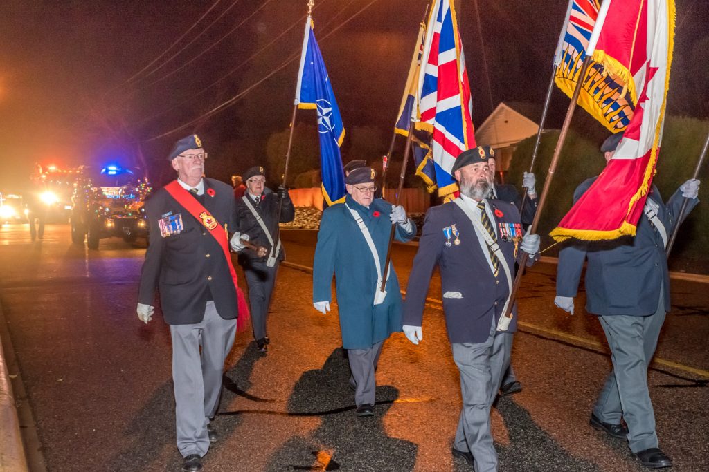 Members of the Osoyoos Branch 173 of the Royal Canadian Legion led the annual Santa Parade on Friday evening at Christmas Lite-Up. (Richard McGuire photo)