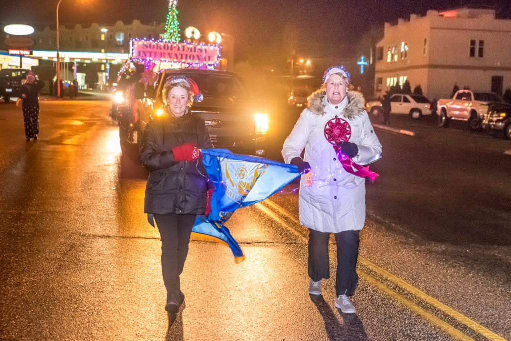 The Osoyoos Soroptimists went all out with their float in the Santa Parade during this year's Christmas Lite-Up. (Richard McGuire photo)
