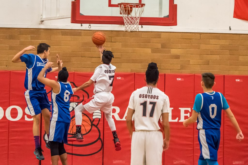 Arshdeep Gill of the Osoyoos Rattlers senior boys basketball team leaps for the basket in Wednesday's game against Keremeos. (Richard McGuire photo)