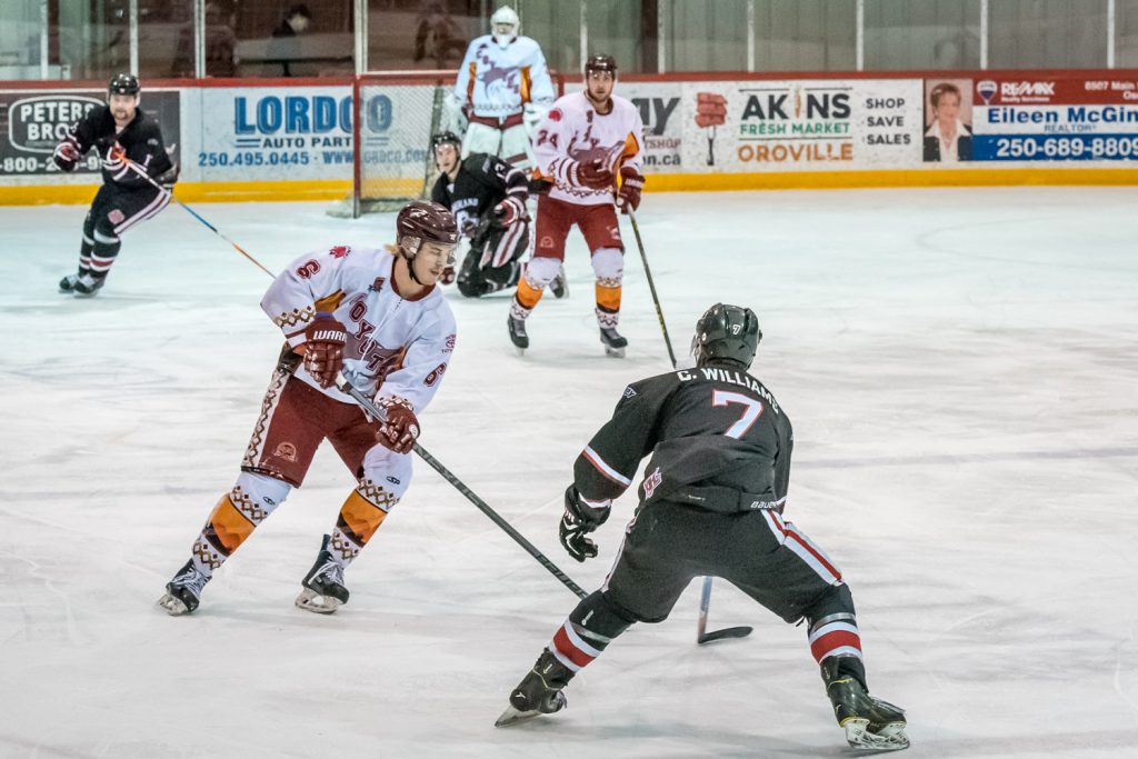 Ryan Roseboom, pictured in Wednesday's home game, got two goals and two assists in Friday night's 6-4 victory over the Summerland Steam. (Richard McGuire photo)