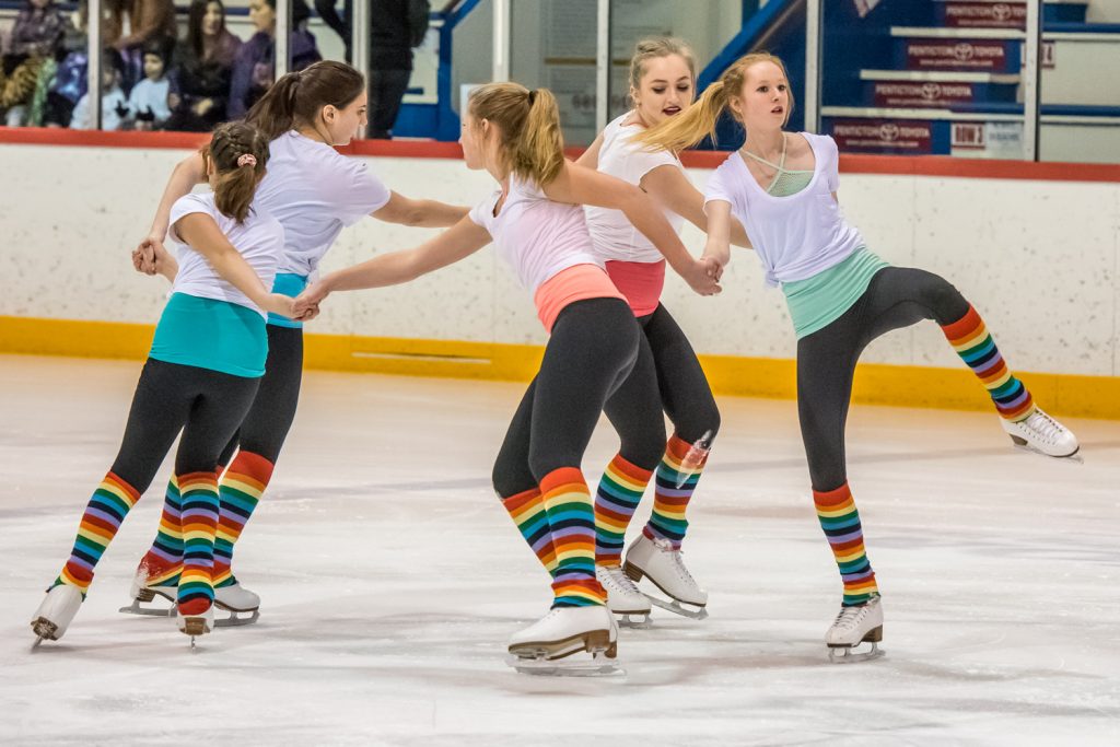Girls in the Intermediate Starskate group perform to Faith. Pictured are Naomi Alaric, Patricia Bratton, Jordan Brunner, Shelby Condon and Laura Devries. (Richard McGuire photo)
