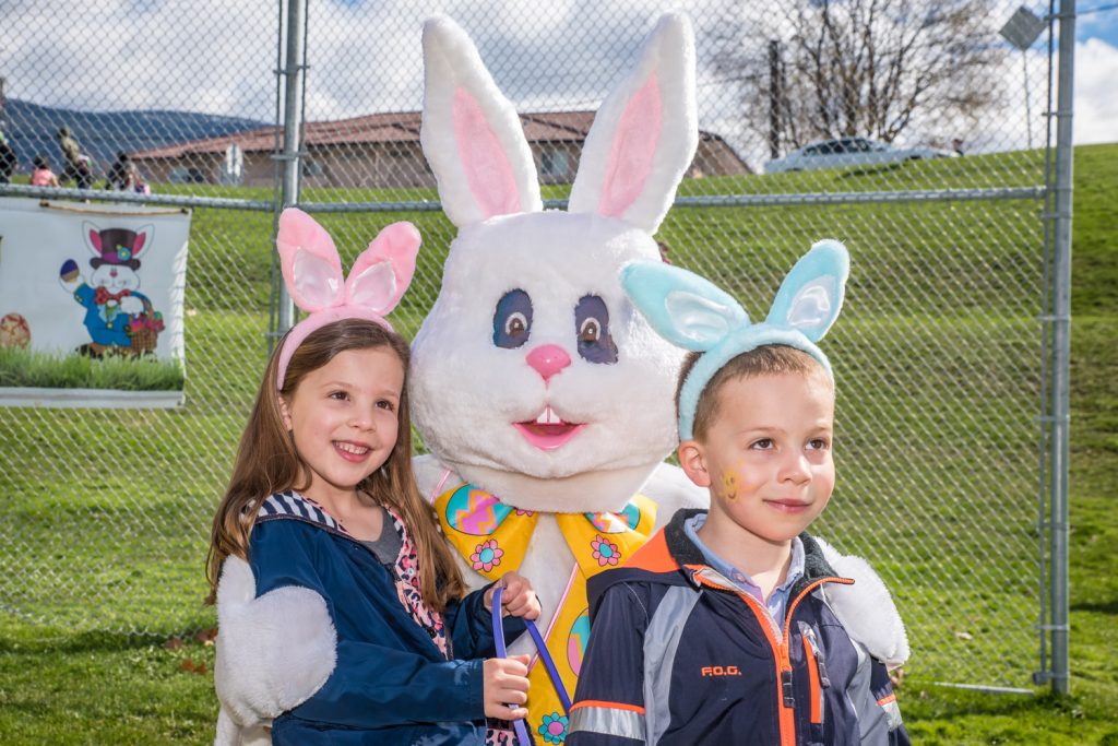 We've photographed Mila Keller, 6, at Easter Eggstravaganzas past, but we adore those cute rabbit ears. Her brother Max, 4, has very nice ears too. None can compare with those of Ken Baker of the Osoyoos Times, who once again played the Easter Bunny. (Richard McGuire photo)
