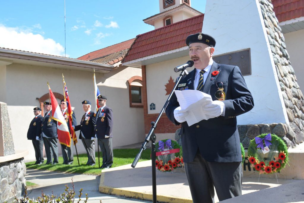 Bruce Davies, president of Branch 173 of the Royal Canadian Legion, speaks on Sunday during the commemoration of the 100th anniversary of the Battle of Vimy Ridge. (Lyonel Doherty photo)