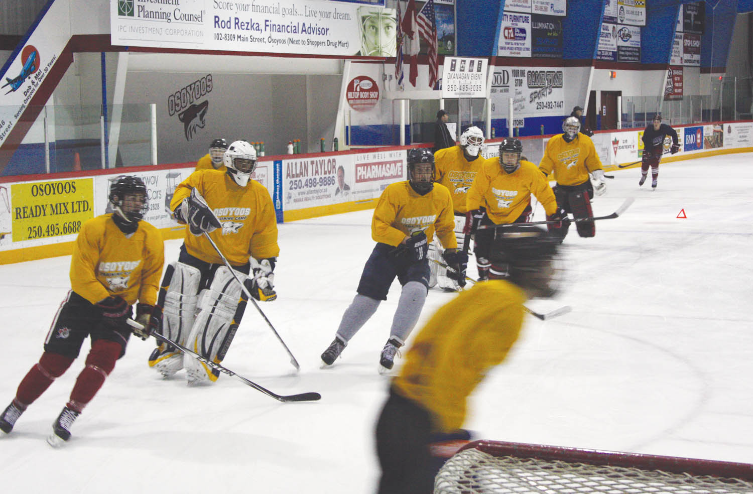 Close to 70 young hockey players attended the 2015 Osoyoos Coyotes Spring Prospects Camp this past Friday to Sunday at the Sun Bowl Arena in Osoyoos. Head coach Ken Law, who was selected the KIJHL’s Coach of the Year last week after leading the Coyotes to the regular season title and conference finals, said he was very impressed with the level of talent at this year’s camp. He made an offer to two players to play for the club next season and also invited a couple more players to the tryout camp in August. (Keith Lacey photo)
