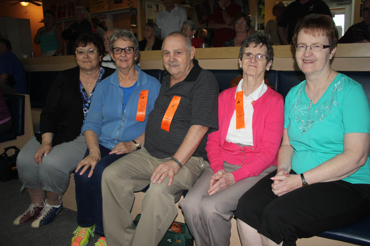 Kobau Lanes in Osoyoos is once again a beehive of activity as the 39th annual Original Golden Age Jamboree is taking place. Teams from all over Alberta, B.C. and beyond are in town until next week taking part in the annual bowling tournament for seniors. This group from Heritage Lanes in Red Deer includes (from left) Barb Baldry, Anita Coates, Don Knowler, Glenda Butler and Sonja Robinson. (Keith Lacey photo)
