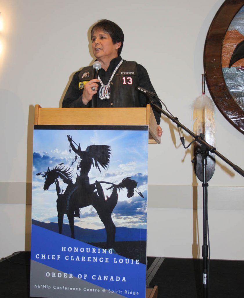 Chief Clarence Louie speaks at an event on Wednesday to celebrate his appointment to the Order of Canada. (Keith Lacey photo)