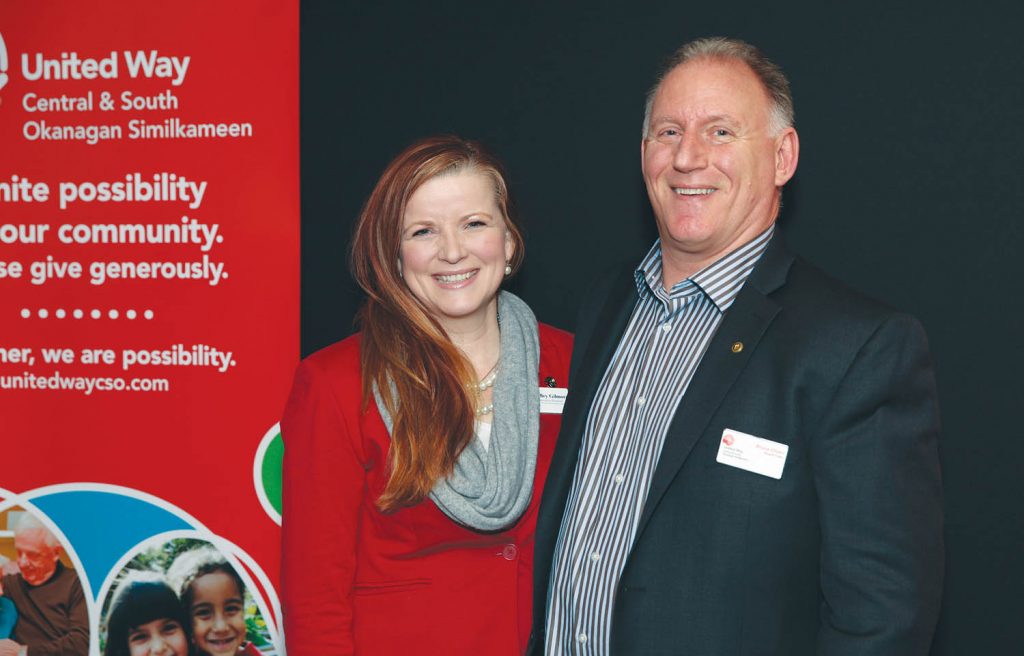 Shelley Gilmore, the executive director of the United Way of Central and South Okanagan/Similkameen, and board chair were all smiles after announcing last week that the organization has raised more than $1.25 million, just short of its 2015 goal of $1.5 million. (Photo supplied)