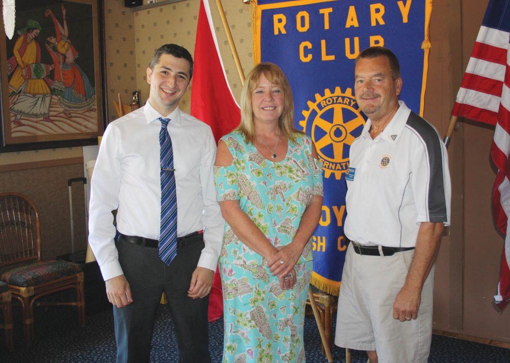 Bryan Kawer, a hearing instrument practitioner with Expert Hearing Solutions and office manager Diana Anderson were the special guests at a recent Rotary Club of Osoyoos luncheon. Kawer spoke about the importance of getting tested for hearing loss and the numerous hearing aids now available. Kawer and Anderson are seen with Rotary Club president Brian Rawlings. (Keith Lacey photo)