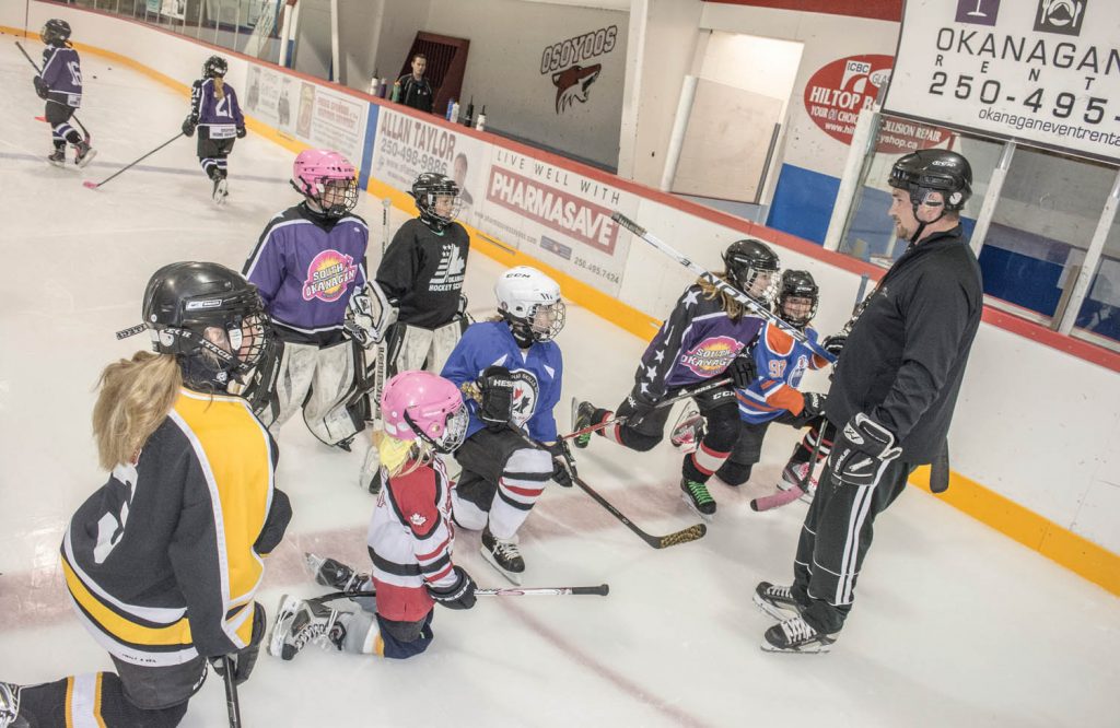 The South Okanagan Minor Hockey Association held an all-girls team tryout for atom and peewee players last Thursday night at the Sun Bowl Arena in Osoyoos. The SOMHA is looking to form one all-girls team for the first time this coming regular season. A total of 30 girls showed up at last week’s session. (Dan Walton photo)