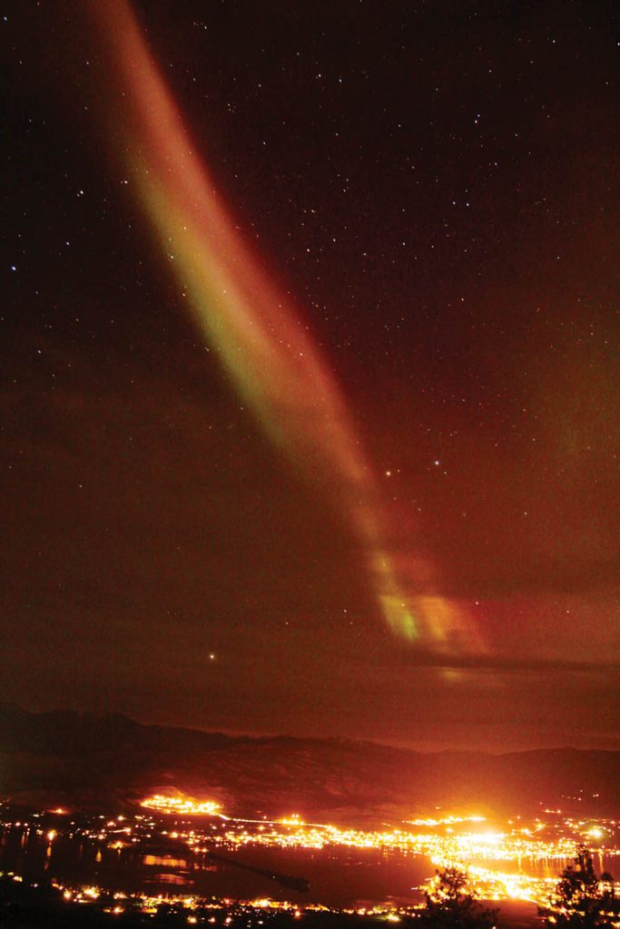 Osoyoos-based award-winning photographer and astronomy expert Jack Newton took this fabulous shot of the Aurora Borealis (Northern Lights) that flooded over the Town of Osoyoos on Saturday night. (Jack Newton photo)