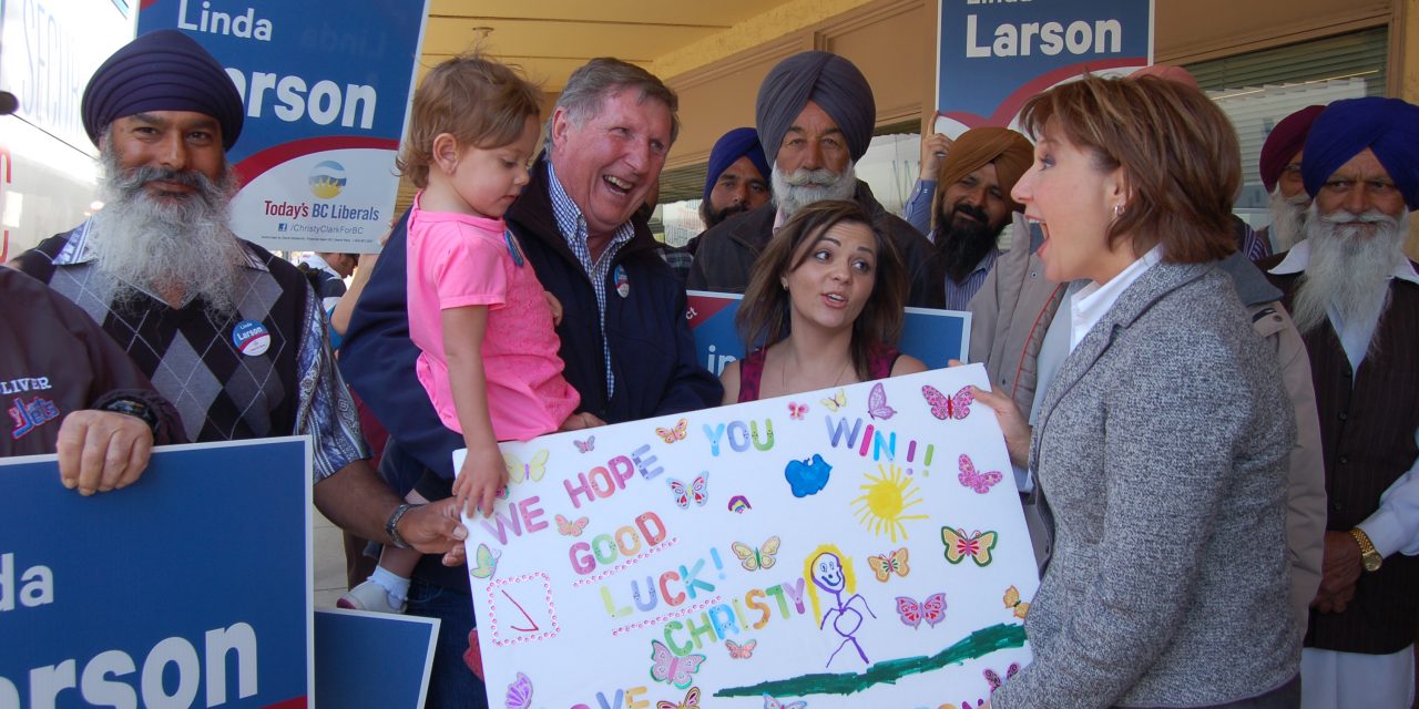 Clark greets one of her youngest supporters