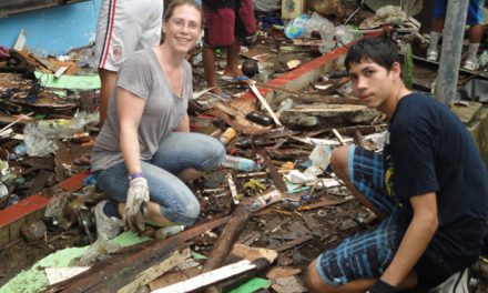 Mother and son reach out to typhoon victims