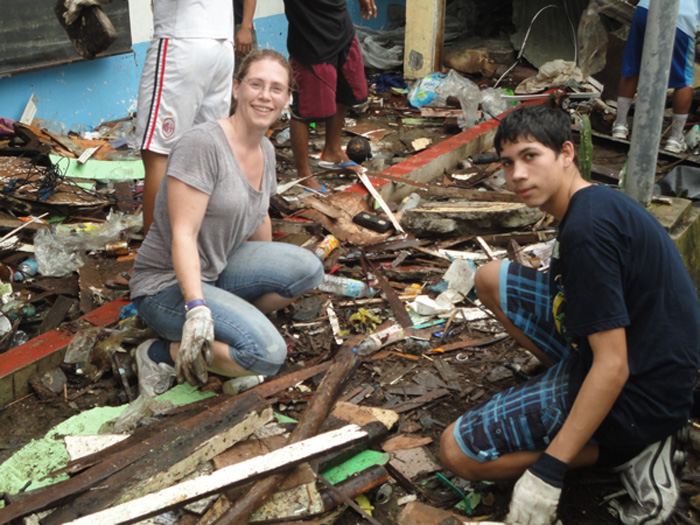 Mother and son reach out to typhoon victims