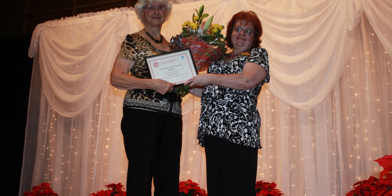 DEDICATED VOLUNTEER THRILLED, SURPRISED TO RECEIVE OSOYOOS SOROPTOMISTS PRESTIGIOUS RUBY AWARD
