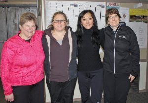 Kenna Roalds’ rink from the Marpole Curling Club in Vancouver was undefeated in four games to capture the A draw in the 2014 Osoyoos Curling Club’s Ladies Bonspiel this past weekend. Team members, left to right, are lead LIsa Yesowick, second Tammy Cameron, third Endo Miki and Roalds. (Keith Lacey photo)