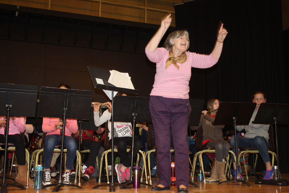 Osoyoos Elementary School teacher Anne Murseli led the student band during the school’s annual Unity Rally last Wednesday at the Sonora Community Centre. More than 300 students participated in the rally that featured an anti-bullying message and detailed the school’s 17 Days of Kindness campaign. KEITH LACEY