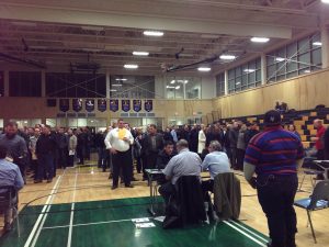 Close to 300 people packed the high school gymnasium in Oliver last week looking to meet with officials with Plenary Justice, the contracting company that was recently awarded the rich contract to build the new South Okanagan Correctional Centre. The South Okanagan Chamber of Commerce organized the meeting, which was very well received by those who attended. (Lyonel Doherty photo)