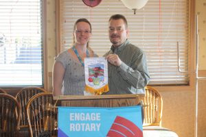 Chantal Reems (left) will be helping with Relay for Life events in Osoyoos. She spoke last Thursday at the lunch meeting of the Rotary Club of Osoyoos and is shown with club President Brian Rawlings. (Keith Lacey photo)