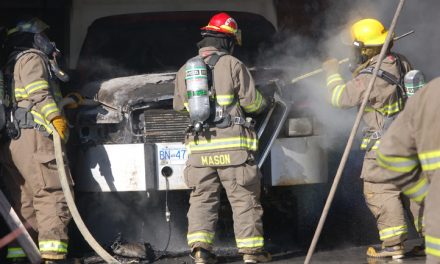 Camper van burns in garage