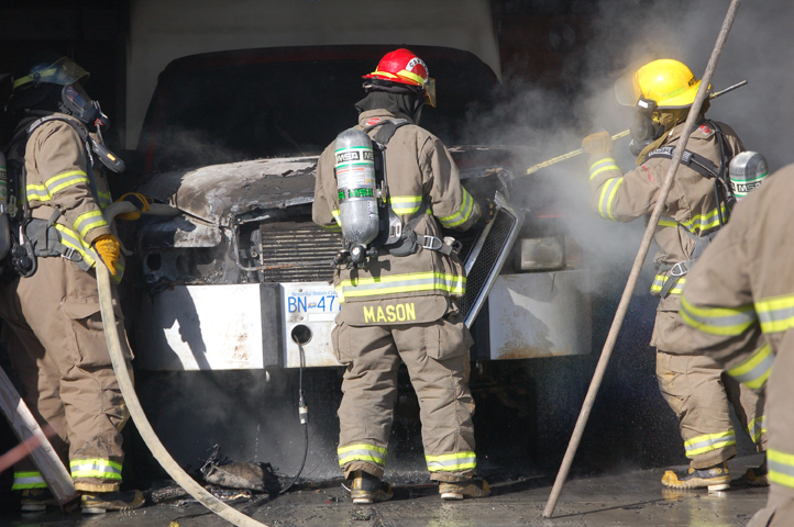 Camper van burns in garage