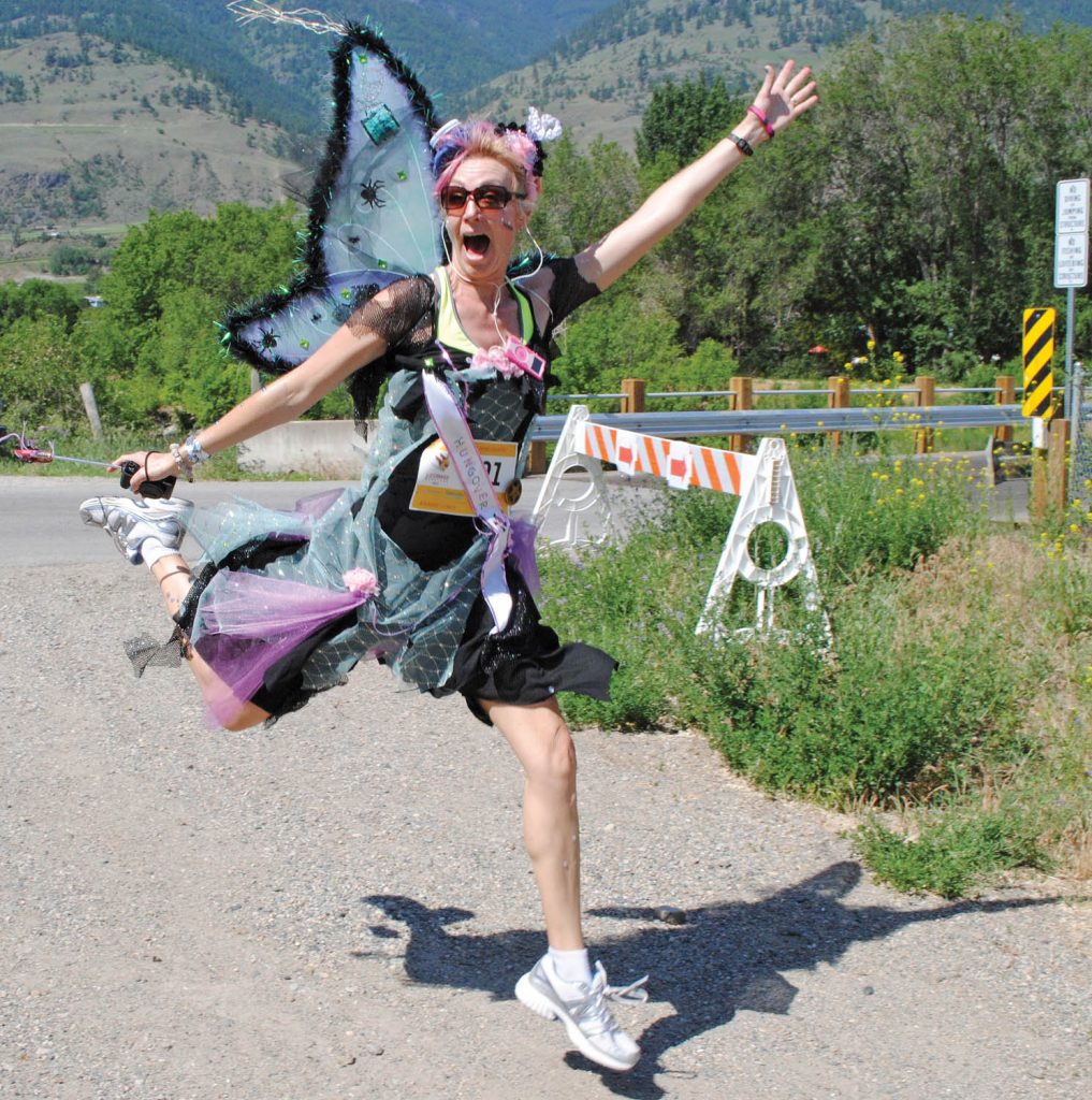 Having too much fun - That’s what the Half-Corked Marathon was all about in Oliver on May 23. The event was a breeding ground for good times and good wine as 1,000 participants revelled in the experience. Here, a runner sporting a fairy costume hams it up for the camera. (Dale Cory photo)