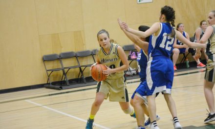 Junior/senior girls basketball team playing tough