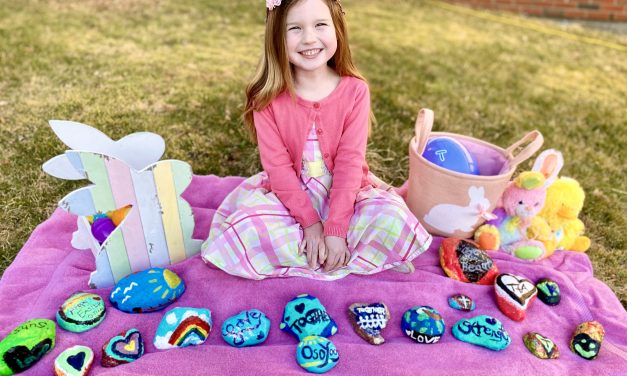 Mother and daughter make rock hunt for easter along Pioneer Walkway