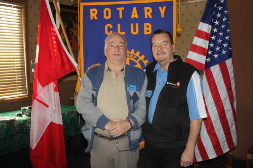 Longtime Rotary Club of Osoyoos member Roger Clinton (left) detailed the importance of providing clean drinking water to less fortunate residents in Honduras during last week’s regular club meeting. Following his presentation, members voted to provide $2,800 in funding so Clinton and his wife Gerrie can move forward with a plan to provide clean drinking water to 21 families in the Trujillo region of Honduras over the next two years. Clinton and his wife, with support from the local club, helped build a small school in Honduras two years ago. Clinton is seen above with Rotary Club of Osoyoos president Brian Rawlings. (Keith Lacey photo)